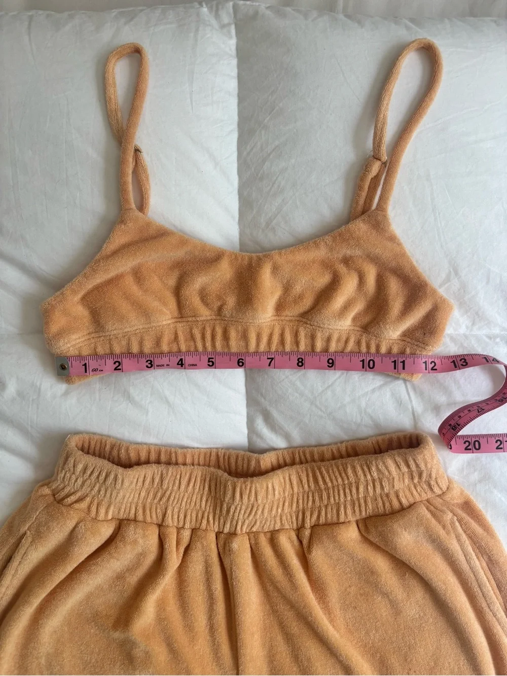 Crescent Terry Crop Bralette & Shorts Set in Peach